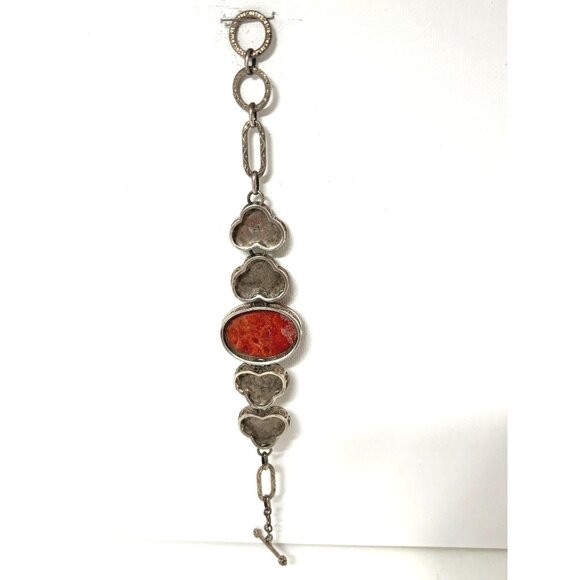 Vintage Marked Sterling Silver & Red Stone Adjustable Bracelet Estate Jewelry - Picture 6 of 13